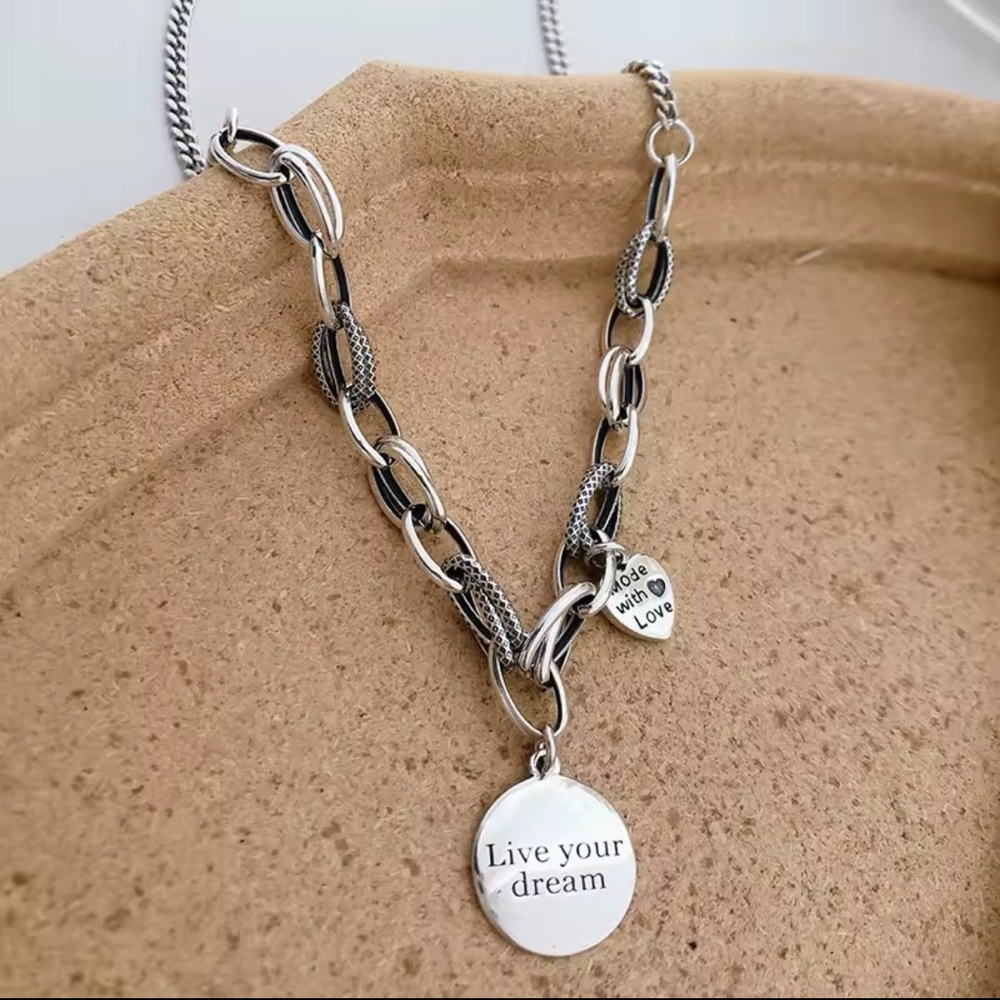 Silver Chunky Chain Necklace with Disc Pendants
